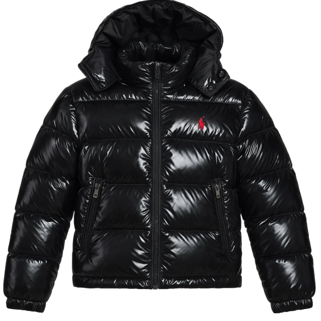 POLO RALPH LAUREN DETACHABLE HOOD HIGH SHINE DOWN PUFFER JACKET BLACK
