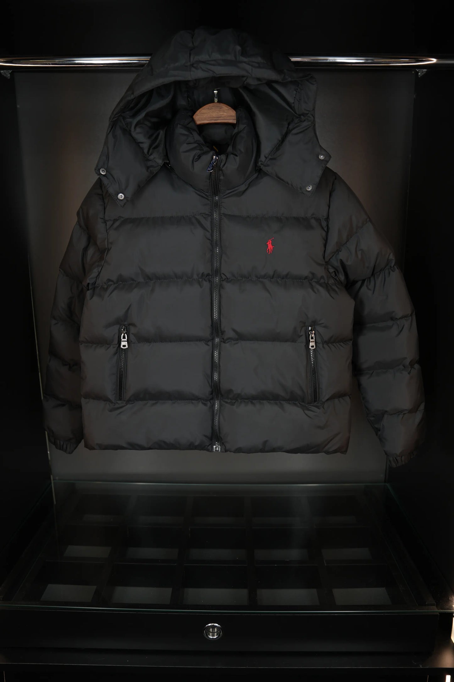 POLO RALPH LAUREN MEN'S PUFFER JACKET BLACK/RED LOGO