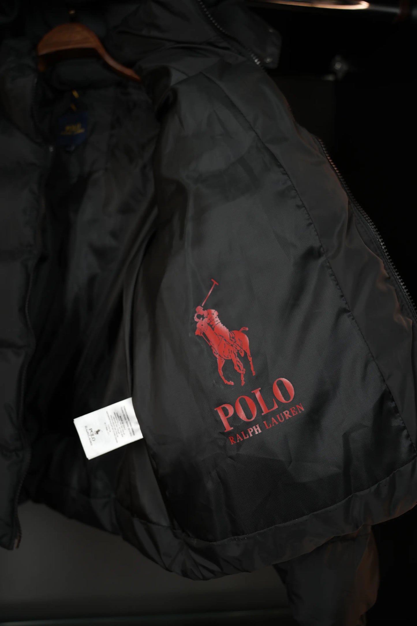 POLO RALPH LAUREN MEN'S PUFFER JACKET BLACK/RED LOGO