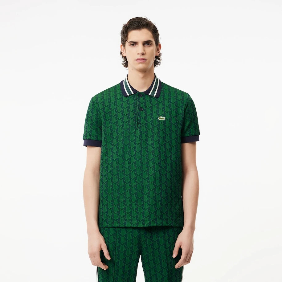LACOSTE MONOGRAM CLASSIC FIT PÓLÓ GALLÉROS T-SHIRT - SÖTÉTKÉK/ZÖLD