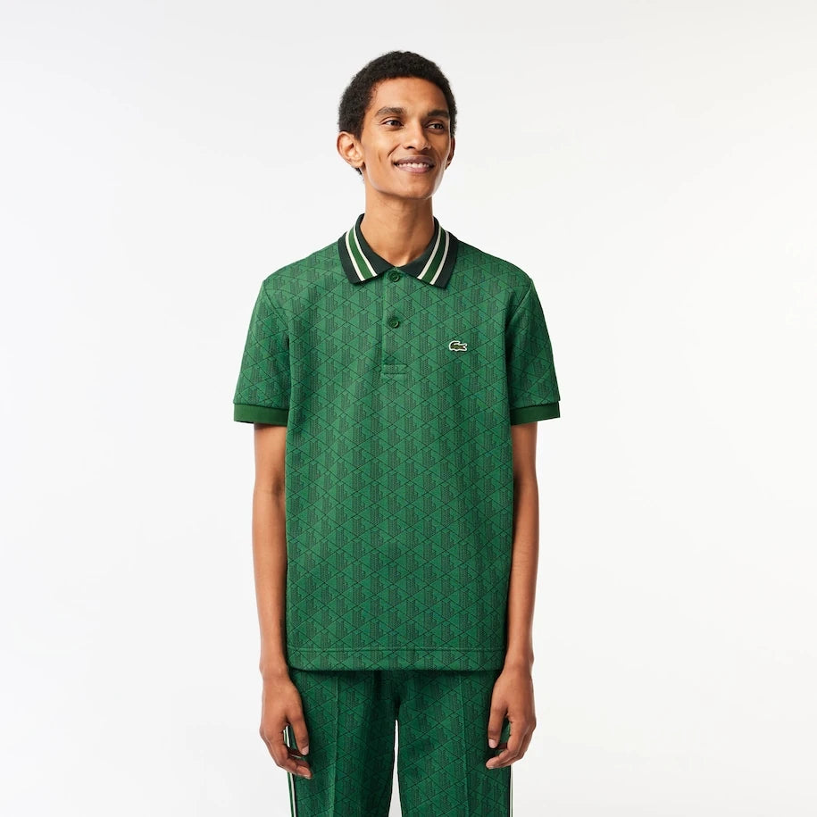 LACOSTE MONOGRAM KLASSZIKUS SZABÁSÚ PÓLÓ GALLÉROS T-SHIRT - ZÖLD
