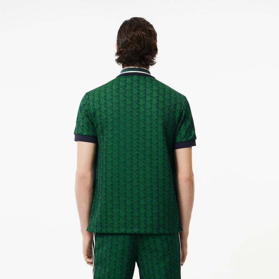 LACOSTE MONOGRAM CLASSIC FIT PÓLÓ GALLÉROS T-SHIRT - SÖTÉTKÉK/ZÖLD
