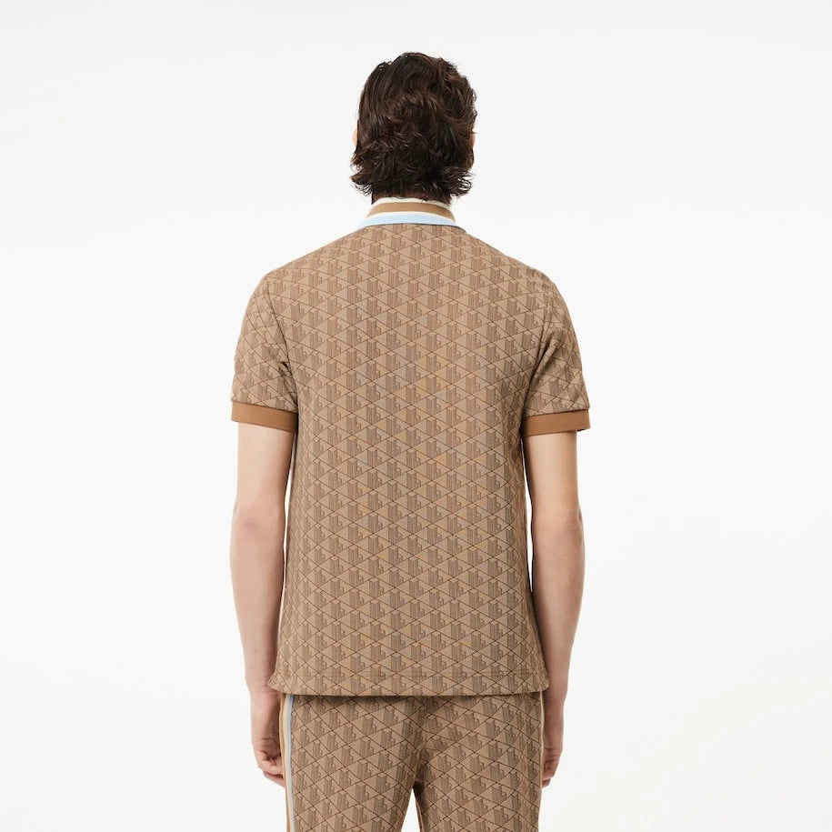 LACOSTE MONOGRAM CLASSIC FIT PÓLÓ GALLÉROS T-SHIRT - BÉZS/BARNA