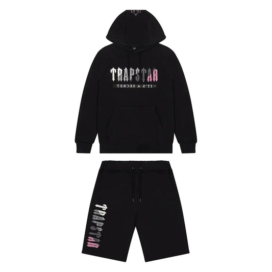 BLACK & PINK CHENILLE DECODED 2.0 HOODED SHORT SET
