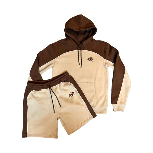 SYNA WORLD PIPE HOOD AND SHORT SET - BEIGE/BROWN