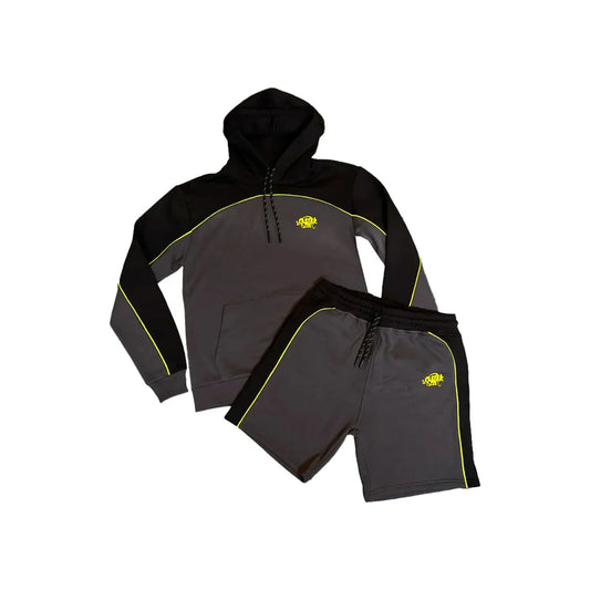 SYNA WORLD PIPE HOOD AND SHORT SET - GREY/BLACK/YELLOW