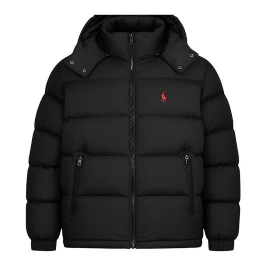 POLO RALPH LAUREN MEN'S PUFFER JACKET BLACK/RED LOGO