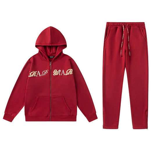 TRAPSTAR SCRIPT ZIP THROUGH HOODIE TRACKSUIT - RED