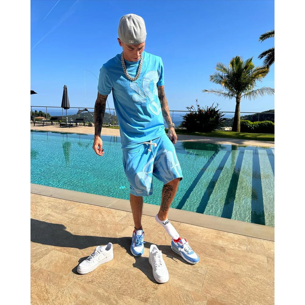 SYNAWORLD ‘SYNA LOGO’ SHORTS – BLUE AND GRAY