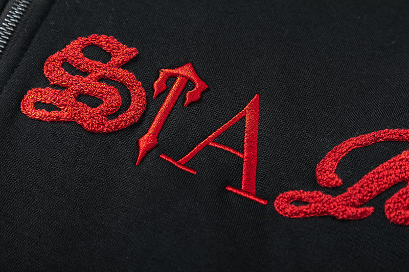 TRAPSTAR SCRIPT ZIP THROUGH HOODIE TRACKSUIT - BLACK/RED