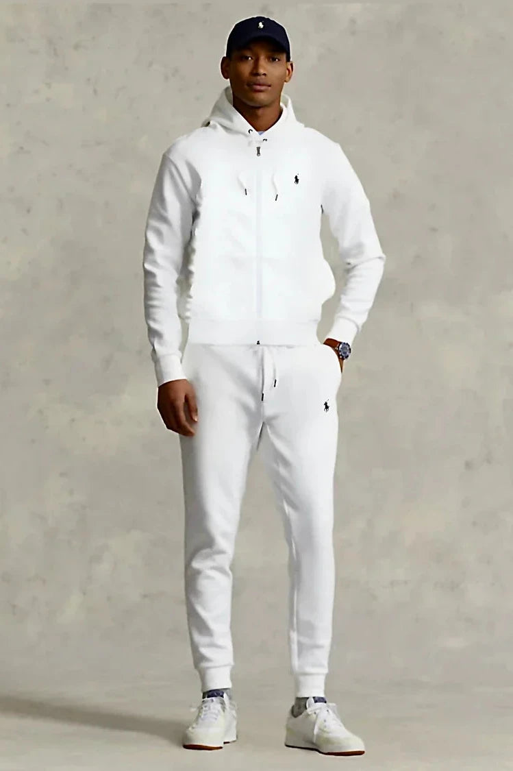 POLO RALPH LAUREN DOUBLE-KNIT FULL-ZIP HOODIE TRACKSUIT - WHITE