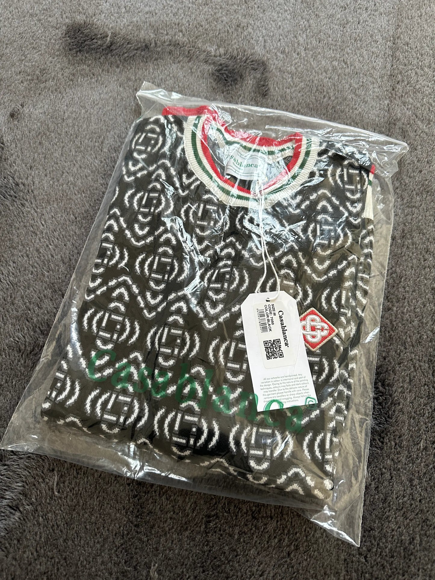 CASABLANCA MONOGRAM PATTEREND PREMIUM KNIT SWEATER - NIGHT BLACK/WHITE