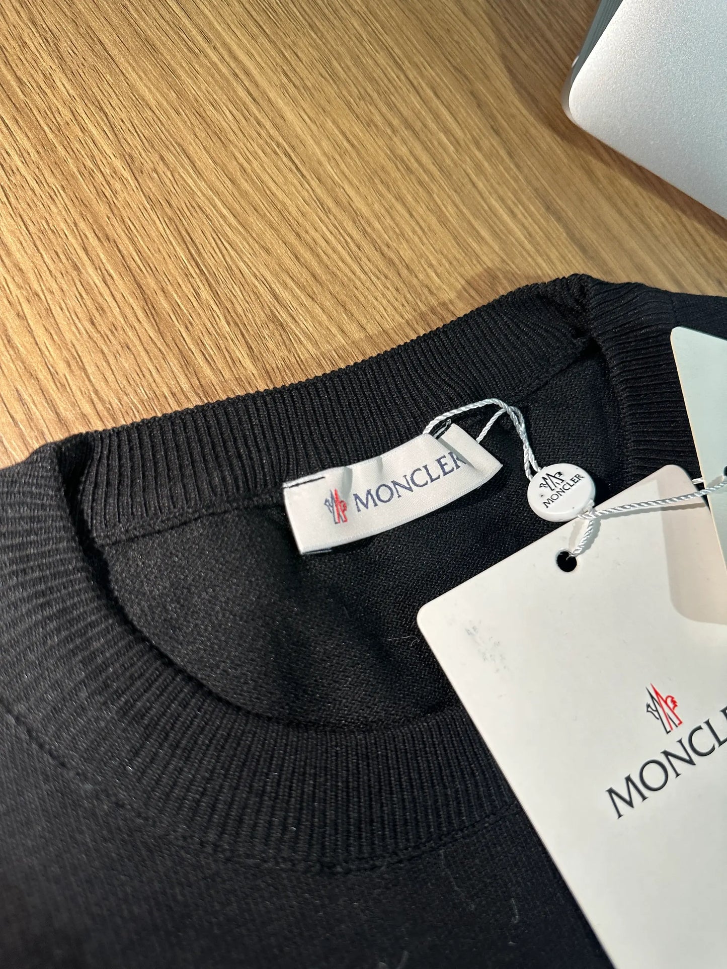 MONCLER PREMIUM KNIT SWEATER WITH CHEST LOGO - BLACK