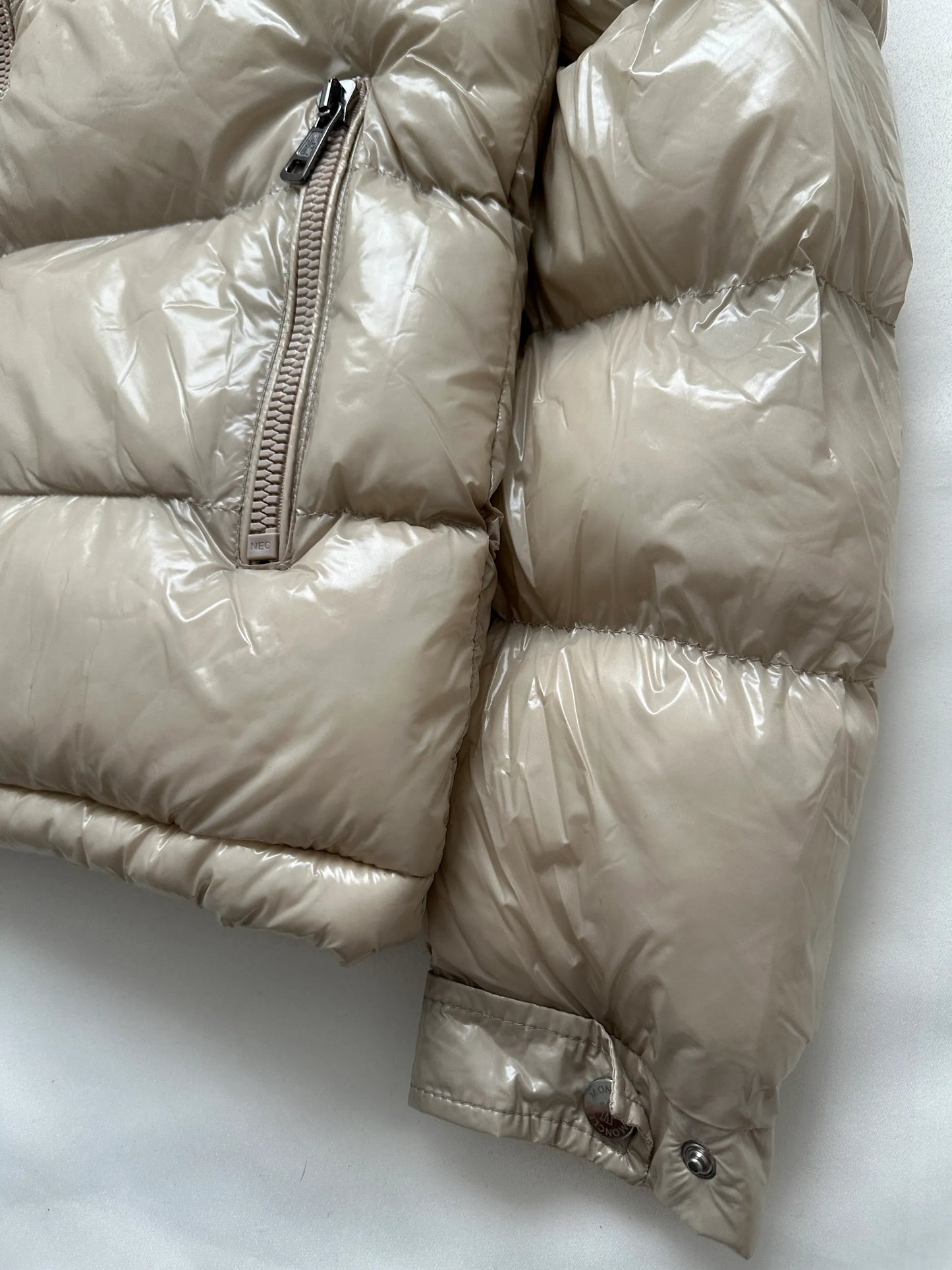MONCLER MAYA HOODED SHINY COAT - CREAM