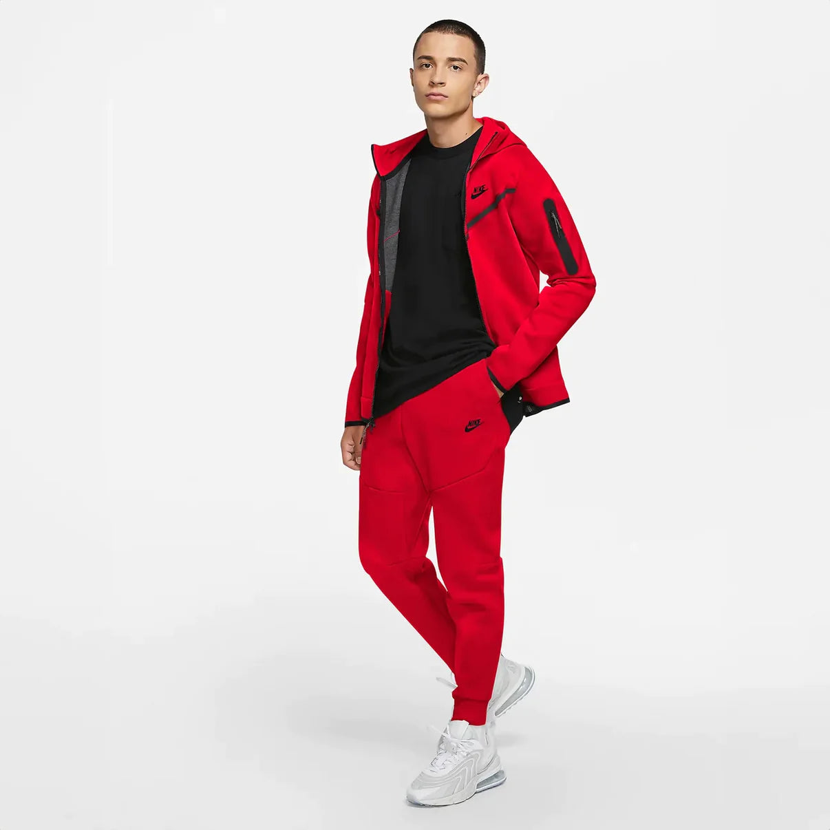 NIKE TECH FLEECE FULLZIP HOODIE RED/BLACK